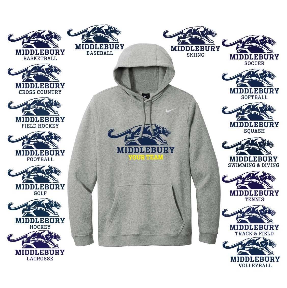 Nike Middlebury Panther Team Hoodie (grey) 1 Nike Middlebury Panther Team Hoodie (grey)
