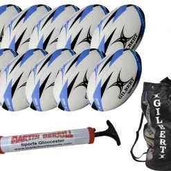 Martin Berrill Sports Gilbert G-TR3000 Ten Pack With Hand Pump & Ball Bag -maiddlebury shop GTR3000 BLUE SZ5 201