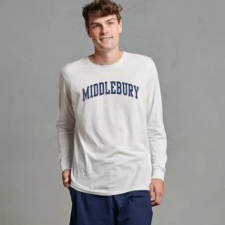 Russell Athletic Middlebury Long Sleeve Tee (white) -maiddlebury shop Middlebury white Longsleeved tee