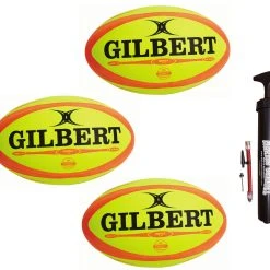 Martin Berrill Sports Gilbert Omega Rugby Ball Triple Pack With Hand Pump